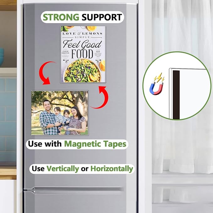 Mutualsign 10 Pcs Wall Sign Holder 8.5"x11" Magnetic Sign Holder, Rigid Print Protectors with Adhesive & Magnetic Tapes, Wall Mount Plastic Paper Holder for Office Store Home Window Display (Clear)