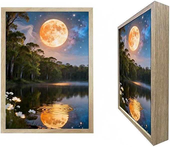 URVIP LED Glowing Photo Frame, 3D Starry-Sky Blue Moon Wall Art, 9x12 Inches Dimmable Light Up Light Painting for Bedroom, Unique Aesthetic Decor, Great Birthday Gift for Women Men