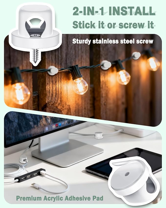 TIKIWIK Rotatable Cord Holder, Snap-Lock Cable Clips, 8 Pack Adhesive Cord Organizer, Phone Charger Wire Organizer Keeper for Nightstand Car Kitchen Office Accessory,White