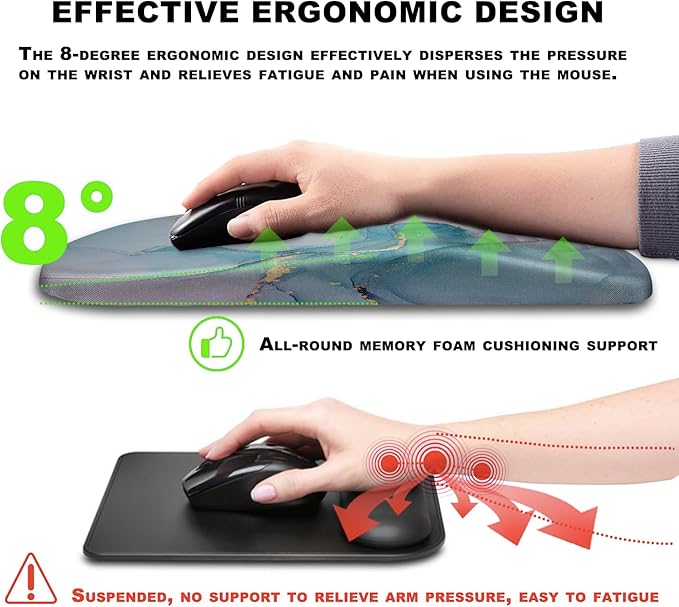 KUOSGM Mouse Pad Wrist Support, Ergonomic Mouse Pad with Massage Dot, Comfortable Computer Mouse Pad for Laptop, Wrist Rest Pain Relief Mousepad with Non-Slip PU Base for Office & Home, 12 x 8 in