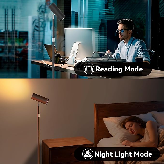 SIBRILLE Spotlight Floor Lamp, Tall LED Standing Lamp with Remote/Touch Control, 2700K-6500K, 350°Rotating Head Standing Lamp, Reading Floor Lamp for Living Room, Bedroom, Office & Wall Art, Black RGB