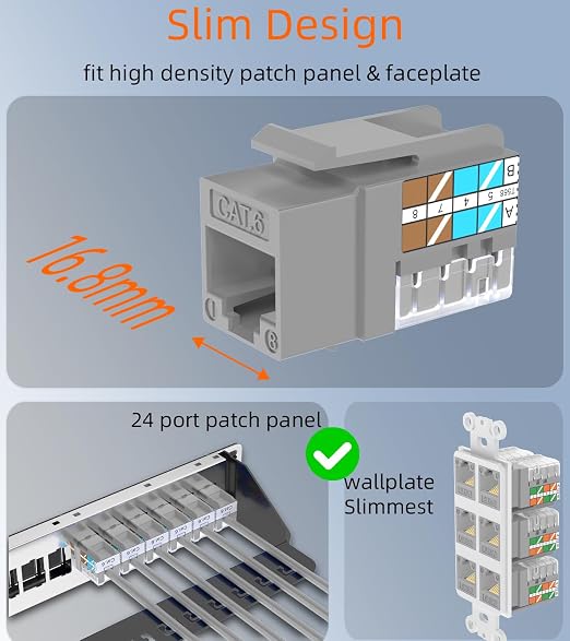 Rapink RJ45 Keystone Jack Cat6 10G Support, Keystone Jacks UTP 25 Pack - Image 2