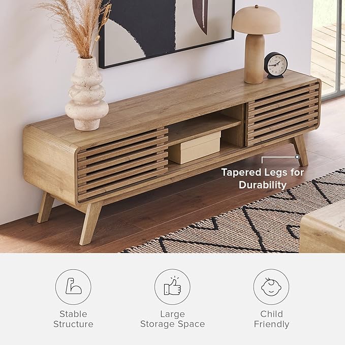 mopio Ensley TV Stand, Mid Century Modern for 55/60/65 inch TV, Farmhouse TV Stand, Entertainment Center with Storage, TV and Media Console for Living Room (Oak, 59" Low)