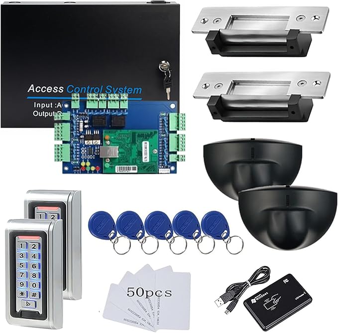 MENGQI-CONTROL 2 Doors PIR Exit Motion Sensor Access Control Metal Waterproof Keypad Reader Big Space Power Supply Box(can Put in Backup Battery) Strike Lock Digital Lock System