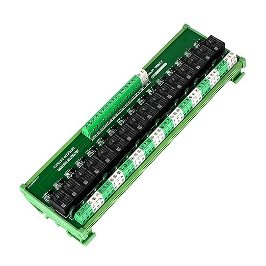 GUETNEU Relay Board, 16 Channel 1 SPDT DIN Rail Mount 24V DC/AC Relay, Interface Board
