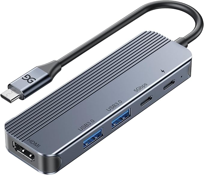 GUSGU USB C Hub with 4K HDMI (5-in-1 Gray), 2*USB 3.0, 5Gbps Type C Port, PD Charging 100W, Multiport Adapter for HP Laptop, MacBook Pro/Air, Dell Inspiron/XPS, Acer, Lenovo