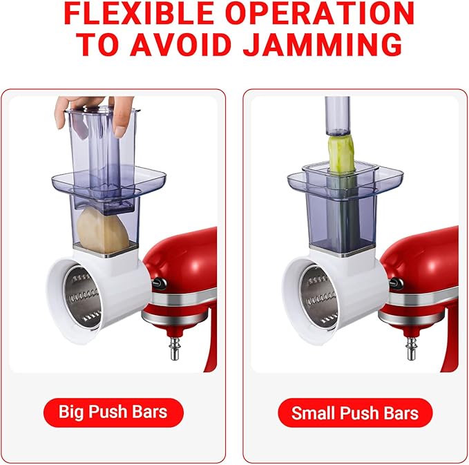 AMZCHEF Slicer Shredder Accessories and Attachments For KA Stand Mixers with 2.8IN Large Feed Chute, Oversized Cheese Grater Attachment with 4 Food Grade Blades, 304 Stainsless Steel, Dishwasher Safe