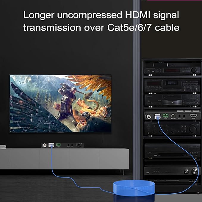 HDMI Extender Over Ethernet 4k 60HZ Uncompressed 18G/BPS Over Single Cat5/6 up to 40m(165ft), RS232+POE+IR+HDCP2.2, HDR CEC EDID Management.