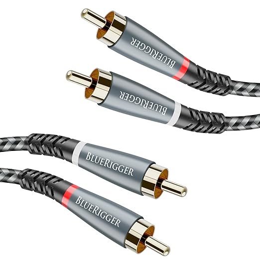 BlueRigger RCA Cable, 10FT (2RCA Male to 2RCA Stereo Audio Cable, Braided, Gold Plated, Subwoofer)- Compatible with Home Theater, Amplifier, Hi-Fi System, HDTV, Car Audio, Turntable, Receiver, Speaker