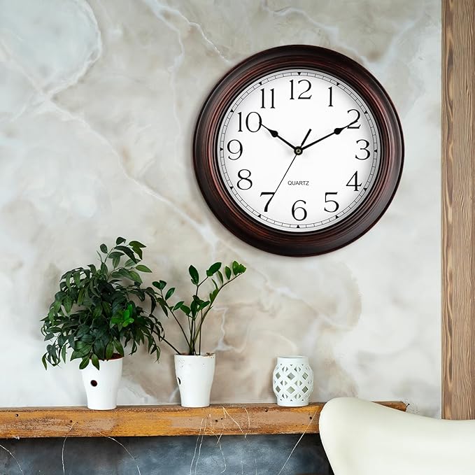KECYET 12 Inch Wall Clocks Battery Operated Silent Non-Ticking Wall Clock Vintage Retro Rustic Style Decorative for Living Room Kitchen (Bronze)