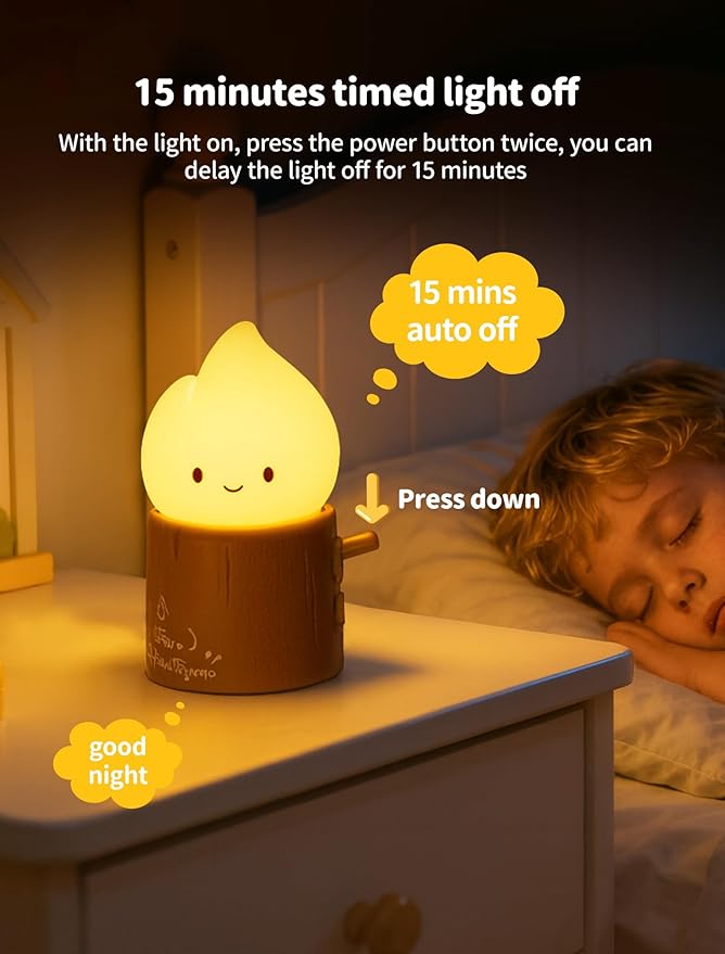 Tarinks Stump Fire Night Light, Flameless Candles Lamp, Torch Stump Light, Rechargeable Silicone Flame lamp, Cute Night Light for Bedroom, Outdoor, Camp, Funny Gifts for Kids Teens Adults