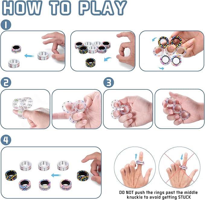 9Pcs Magnetic Rings Fidget Toys for Adults and Kids,Fidget Spinner Rings for Anxiety Relief Therapy Toys for Boy and Girl Ages 8-13,Teens Gift for Teen Party Favors Stocking Stuffers