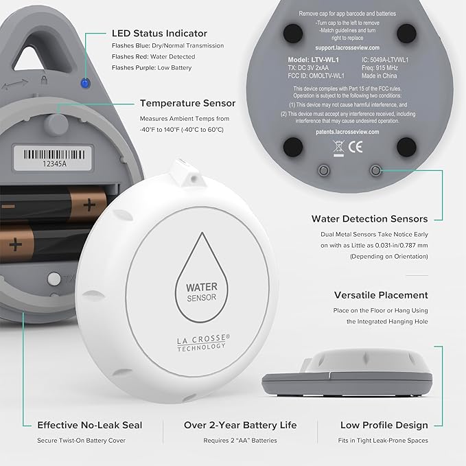 Leak Geek Spot Detection Wi-Fi Alert System with The Bridge Gateway and Water Leak Spot Detection Sensor