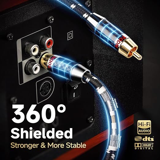 TODN Audiophile Digital Coaxial Audio Cable RCA to RCA Male Subwoofer Cable 75-Ohm SPDIF Coax with OCC-Core Dual Shielded for HiFi Systems (3ft /1m)