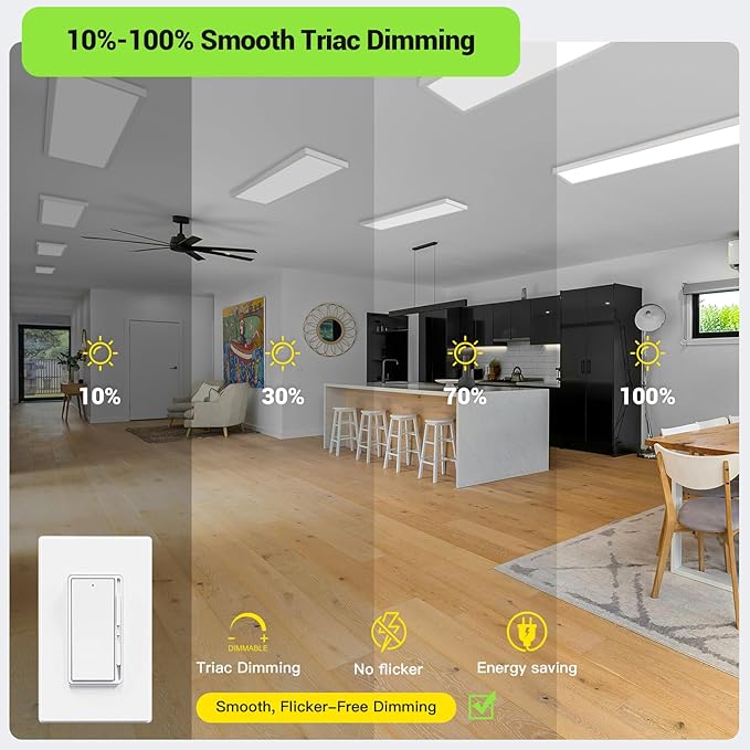 1x4 LED Flat Panel Light,Surface Mount Ceiling Light,5CCT 3000K/3800K/4500K/5200K/6000K,24W/30W/40W 5200LM Smooth Triac Dimming(10-100%),LED Light Fixture for Office Kitchen Garage,White - 2Pack