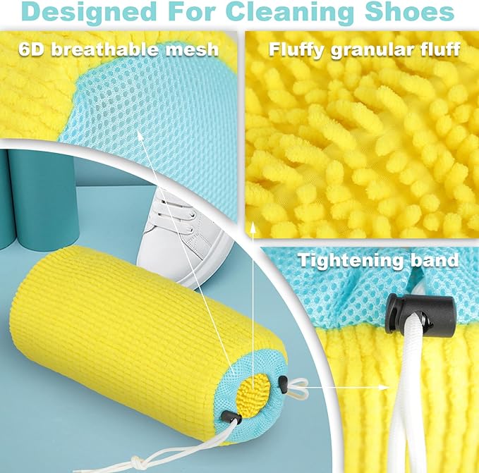 2Pcs Shoe Washing Machine Bag with Secure Drawstring Closure，Reusable，Cleaning Bag for All Shoe Types，Includes 2 Storage Dust Bags And 2 Adjustable Trees (Yellow)