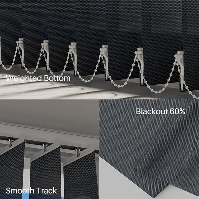 Blindify Motorized Vertical Blinds, Light Filtering Sliding Door Shades Vertical Shades Remote Control Customize, Pure Deep Grey