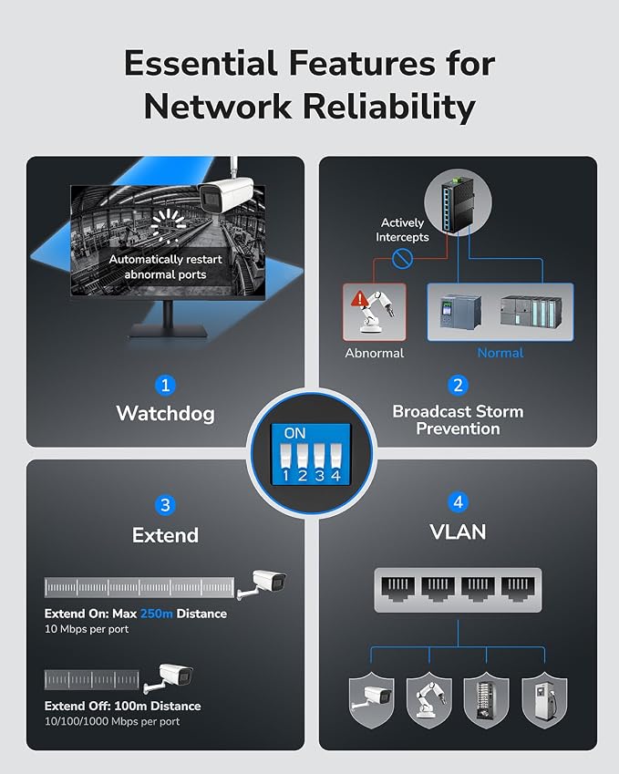 Cudy 8 Port Gigabit PoE Industrial Network Switch, 802.3 at/af PoE, DIN-Rail - Image 6