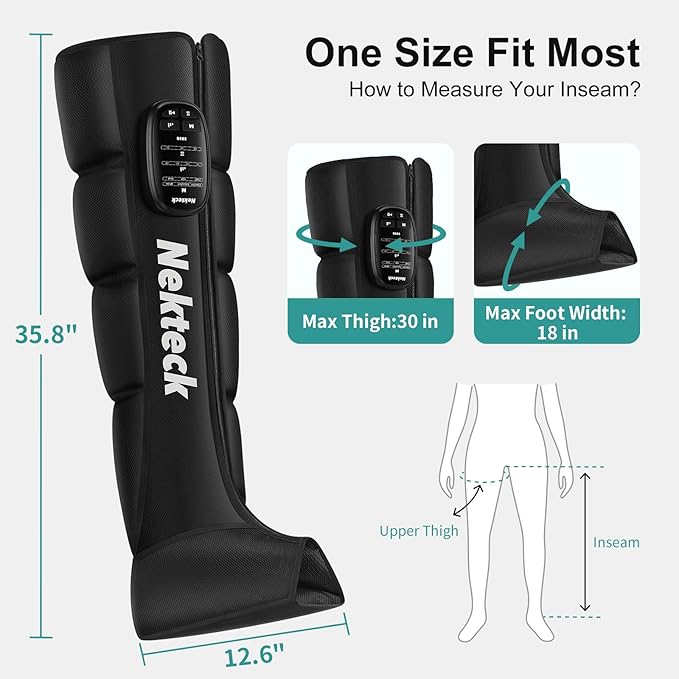 Nekteck Cordless Leg Compression Massager, FSA Eligible Massage Tools for Circulation and Pain Relief, Rechargeable Portable Full Leg Boots, Gifts for Mom Dad Men Women, HSA Eligible, Single Unit