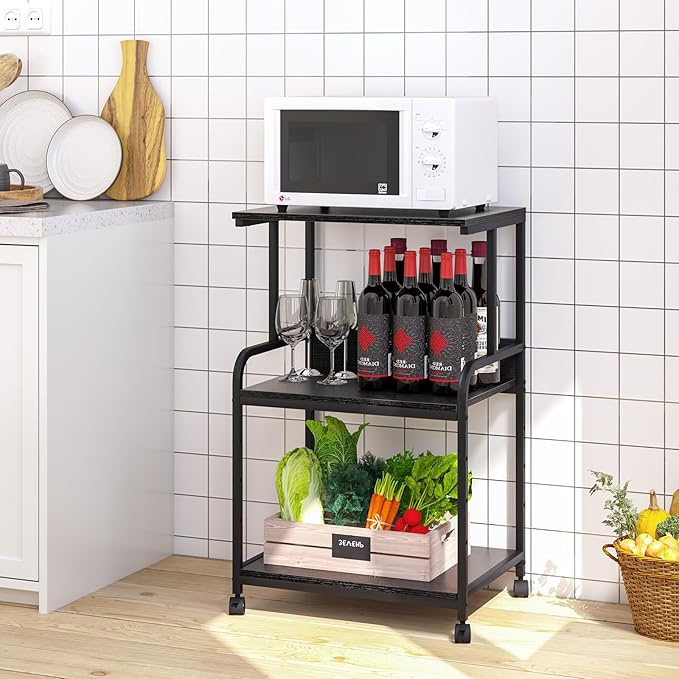 Arbuxzuy Printer Stand with Storage Shelf,3 Tier Printer Cart with Wheels,Mobile Printer Table for Home Office,Stands for Heat Press Scanner Fax,Industrial Style (Black)