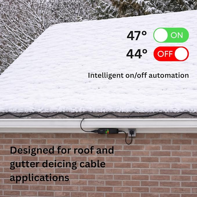 AI Smart Temperature & Moisture Switch, Roof Heat Cable Controller for Roof & Gutter De-Icing, Energy-Saving Thermostat,Waterproof Outdoor Use,Automatic On/Off Below 37°F (3°C)-Above 44°F (7°C),120V