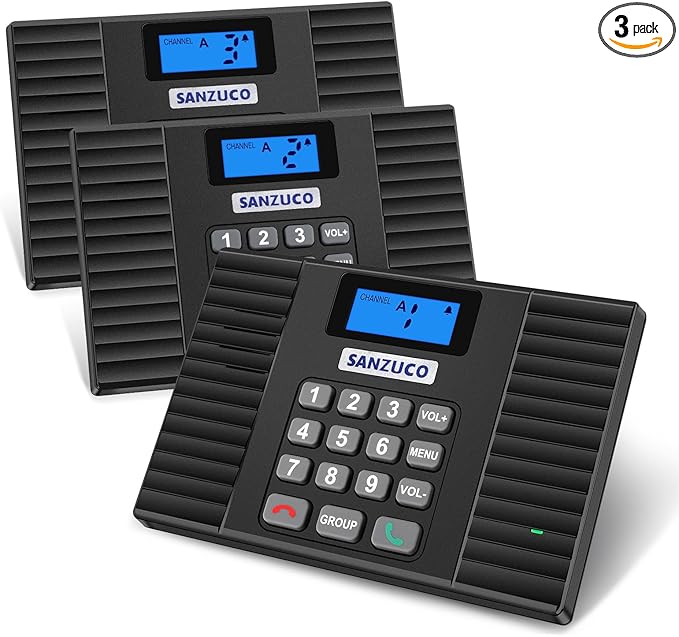 SANZUCO 60D Intercoms Wireless for Home, 18 Channel Home Intercom System Supports Two-Way Talk, 1400ft Full Duplex Intercom System for House/Office Hands-Free, Group Call, Clear Sound(3 Stations)