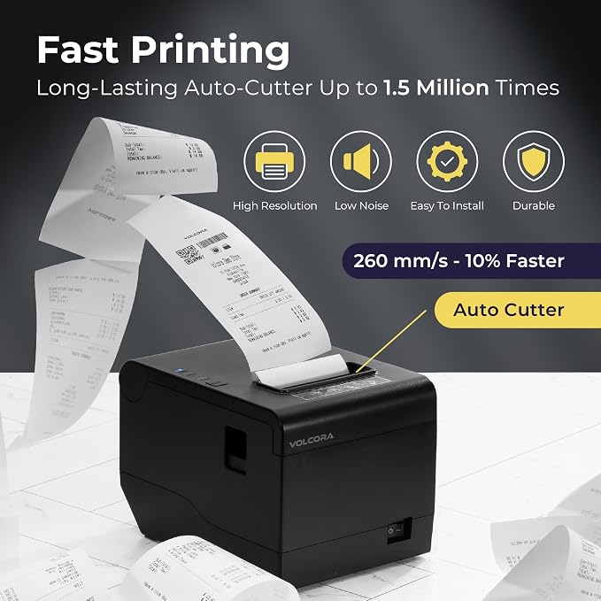 Volcora Thermal Receipt Printer, 80mm POS Printer w/Auto Cutter, USB/Ethernet - Image 3