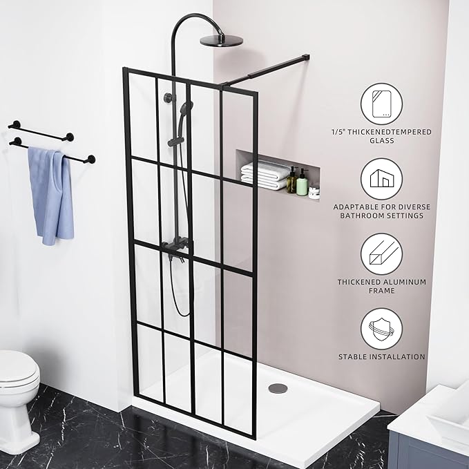 Goodyo 34" X 72" Shower Door Clear Tempered Glass Framed Shower Screen Walk-in Black Finish