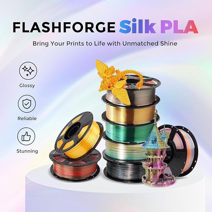 FLASHFORGE Silk Dual Color Filament, Blue and Green 2 in 1 Coextrusion Silk PLA Filament 1.75mm, 3D Printer Filament Color Change 1kg(2.2lbs) Spool, Dimensional Accuracy +/- 0.02mm