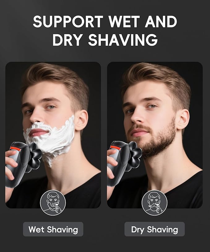MALEGEBAZ Head Shaver for Bald Men：IPX8 Waterproof 7D Magnetic Electric Head Shaver with LED Display, USB-C Fast Charge, Travel Lock & 5 Attachments, Valentines Day Gifts for him,Black