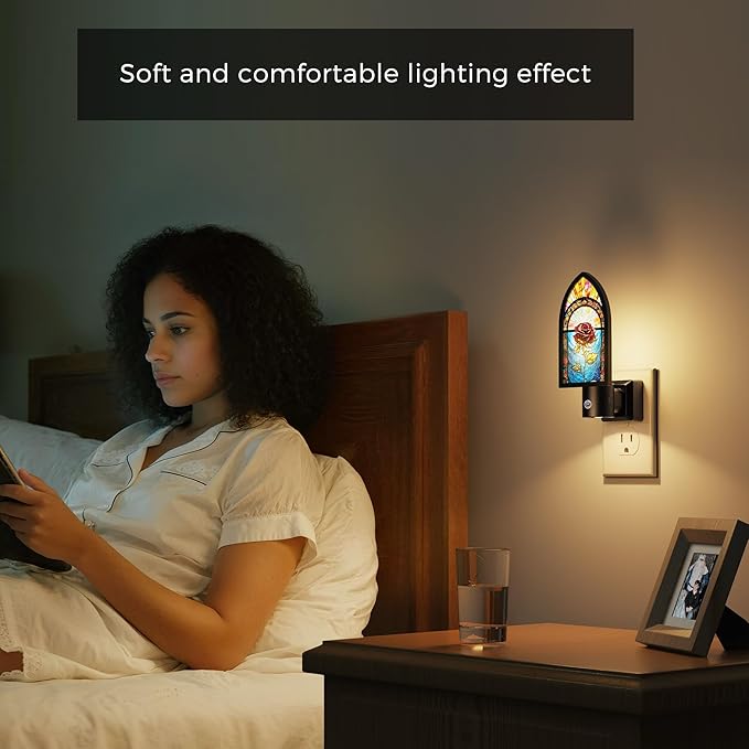 L LOHAS LED Night Lights Plug into Wall, Night Light with Light Sensor, 3000K Soft White, 0-100LM Brightness Adjustable, Acrylic Rose Nightlight for Bathroom Bedroom Hallway