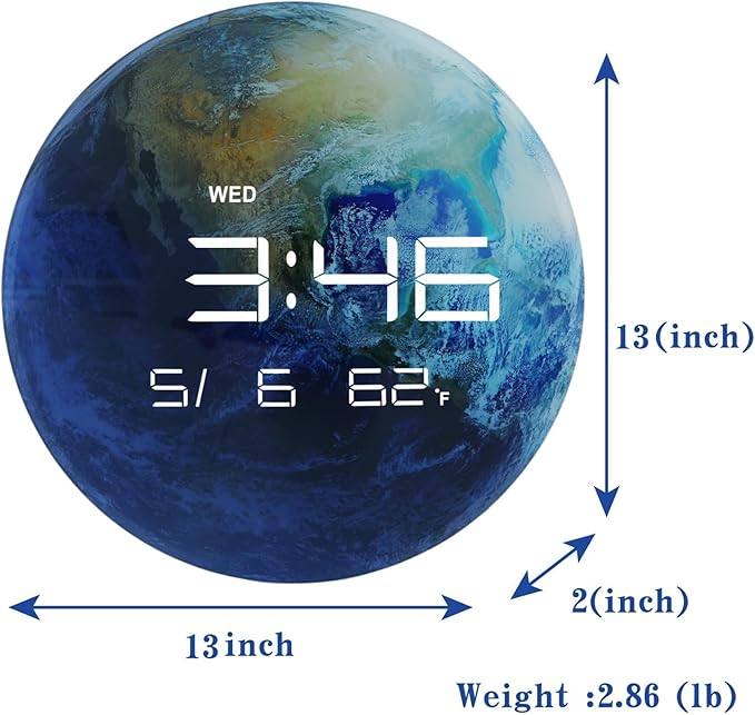 Nbdeal 13" Digital Wall Clock with LED Display, Calendar & Temperature, Automatic Dimming, 12/24hr Format, USB Powered, Wall & Desk Use - HUI-8859