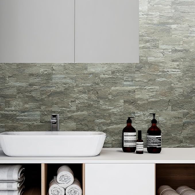 AULIGET 4-Piece Faux Stone Peel and Stick Backsplash Wall Tiles, 3" x 6" Apache Brown Rock PVC Stick on Tile for Backsplash Kitchen, Bathroom, Laundry Room, Camper, Fireplace
