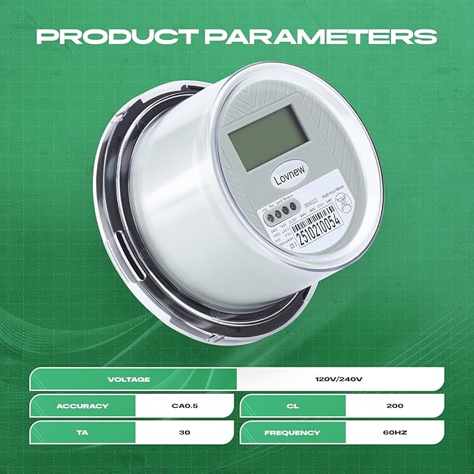 RV Digital Electric Meter,240V 2 Wire kWh Watt Power Meter with LCD Display,CL200 Energy Monitoring submeter for Residential Home Use,TA30 Current Measurement,Compatible with 4 Jaw Meter Sockets