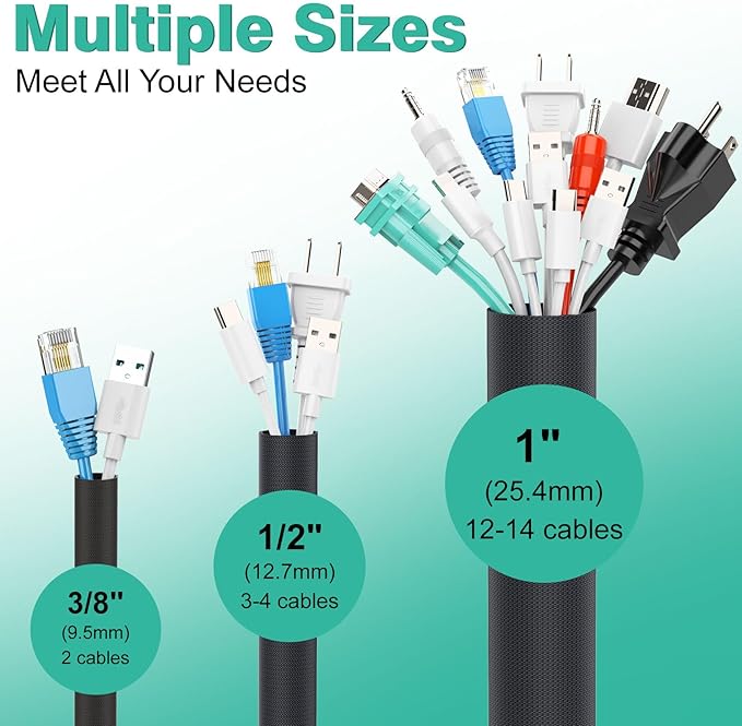 UOMTFAI Dog and Cat Cord Protector 25ft - 1/2inch, Flexible Cable Sleeve for Easy Cord Management, Protects Cables from Pets Chewing, Ideal for USB, Power, Audio and Video Cords - Black