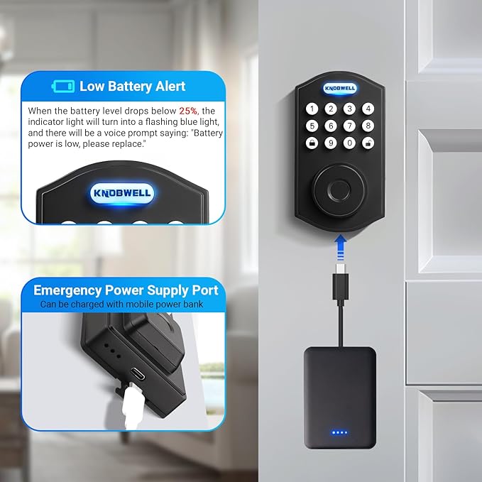 KNOBWELL Fingerprint Door Lock, Smart Keypad Deadbolt, Keyless Entry Lock for Front Door - Auto Lock - Easy Installation - Matte Black