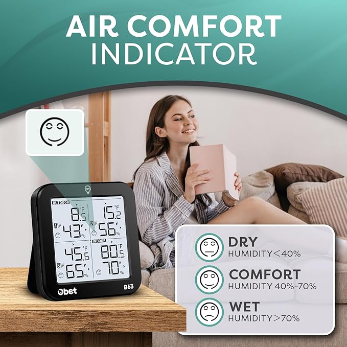 OBET Weather Station Wireless Indoor Outdoor Thermometer Wireless, Digital - Image 4
