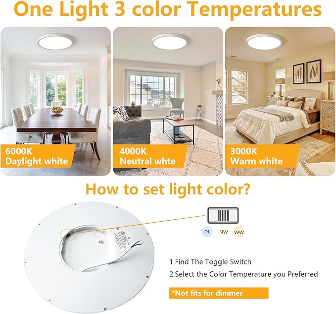RLEDPZTX Led Flush Mount Ceiling Light,9 Inch 18w 1860lm,3000k/4000k/6000k 3CCT Selectable, Round Modern Flat Panel Super Slim Led Ceiling Light,for Living Dining Kitchen Bedroom Room (4Pack-White)