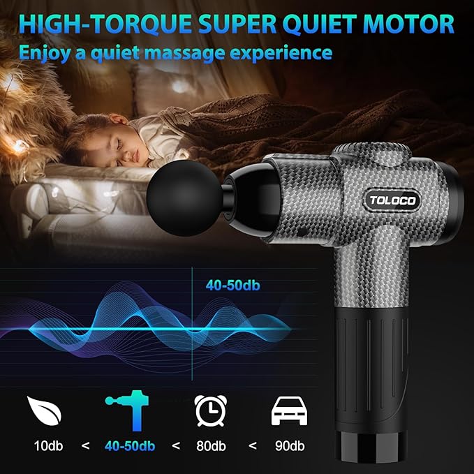TOLOCO Massage Gun, Deep Tissue Back Massage for Athletes for Pain Relief, Percussion Massager with 10 Massages Heads & Silent Brushless Motor, Christmas Gifts for Women, Men, Carbon