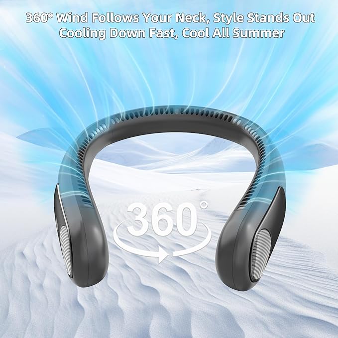 Portable Neck Fan,Personal Wearable Bladeless Fan,LED Display,4-Speeds,6000mAh USB Rechargeable,360° Strong Cooling Wind,Hands Free,White Elephant Gift,Christmas Gifts for Men Women (Dark grey)