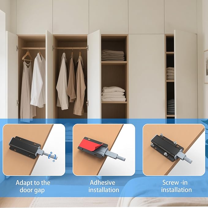 3 Pack Push to Open Cabinet Hardware, Touch Latches for Cabinet Doors, Magnetic Cabinets Latch, Magnetic Push Latches for Cabinets to Open Latch，Black