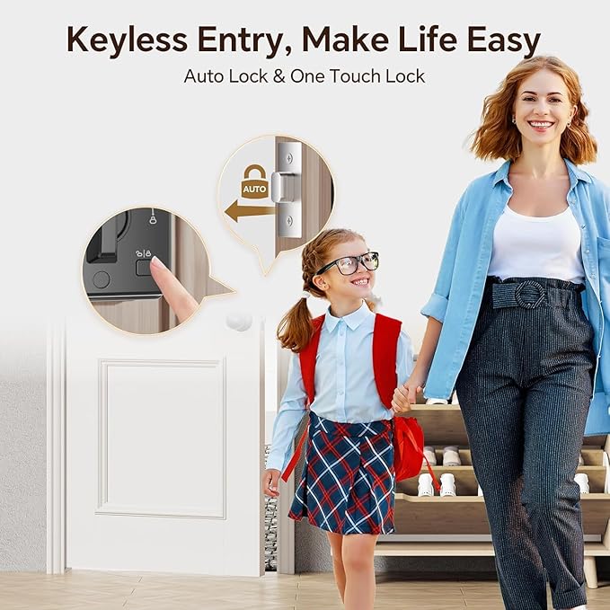 VCHOO Keyless Entry Door Lock with Handle, App Control Door Locks for Front Door, Auto Lock Keypad Door Lock with Handle, Smart Door Lock for Home Hotel Bedroom with 2 Door Knobs