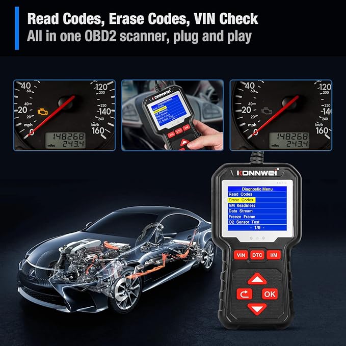KONNWEI KW320 Car OBD2 Scanner Professional Code Reader Engine Fault Code Reader Scanner CAN Diagnostic Scan Tool for All OBD II Protocol Cars Since 1996