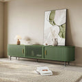 POVISON Fully-Assembled Modern Green TV Stand with Tambour Doors, Fluted TV Media Console for 85 Inch TVs, Sliding Door Entertainment Center with Storage for Living Room (Green, 94.49")