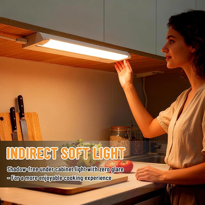 Plug in Under Cabinet Lights Hardwired, 18" 4 Pack Cabinet Light 12W 1000LM, 3CCT, 45° Rotatable Design, Linkable Up to 15 Units Under Counter Lights for Kitchen, Closets