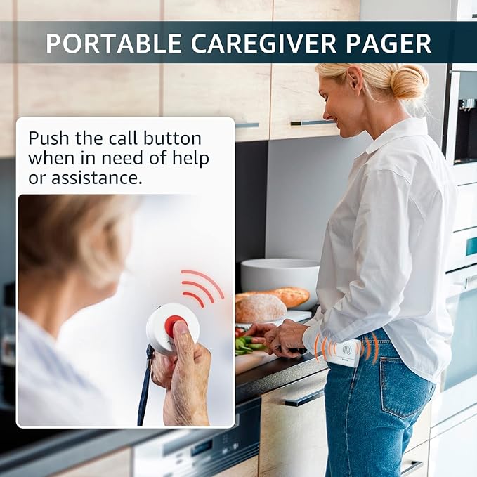 SYNLETT Caregiver Pager Wireless Nurse Call Buttons for Elderly Monitoring SOS Alert System Portable Alarm Call Bell for Nursing Home Care Seniors Patients Emergency