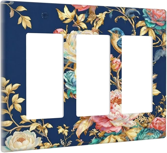 Bvtewkhz Floral Birds Morris 3 Gang Triple Rocker Decorative Outlet Covers Light Switch Plate Electrical Receptacle Switchplate For Bathroom Kitchen Bedroom