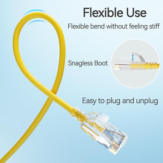 Cat6 Slim Patch Cables 0.5 Feet 10-Pack Yellow, Cat6a Patch Cables 10Gbps - Image 5