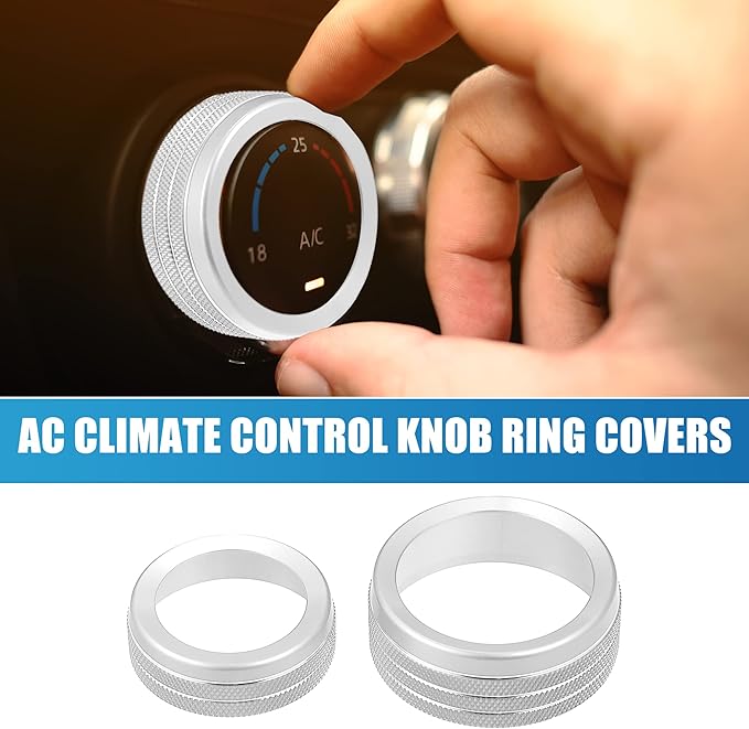 A ABSOPRO Car AC Knobs Decals AC Radio Switch Knob Cover for Dodge Durango 2014-2020 for Jeep Cherokee Grand Cherokee 2014-2021 Silver Tone (Set of 3)