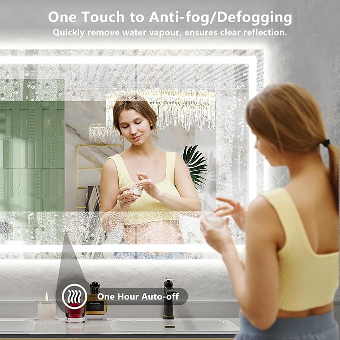 YEELAIT 68x40 Inch LED Bathroom Mirror with Lights Front and Backlit Lighted Vanity Mirror for Bathroom Wall with 3 Colors Dimmable Anti-Fog Memory Shatter-Proof IP54 Waterproof Horizontal/Vertical